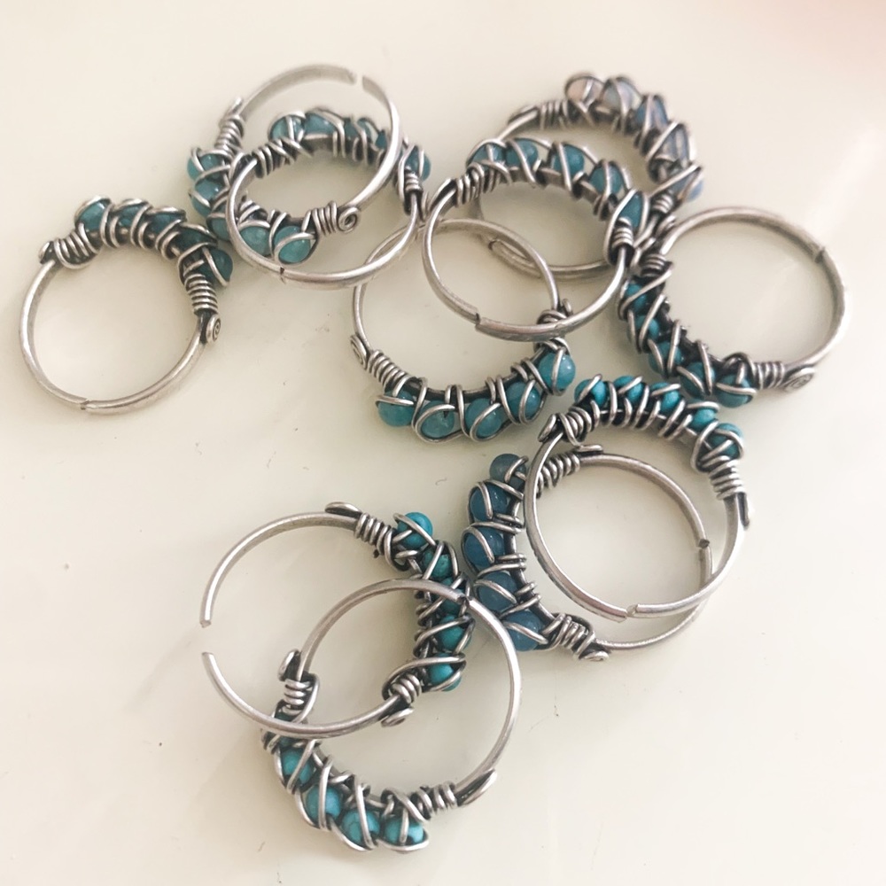 Turquoise bead wire handmade adjustable ring